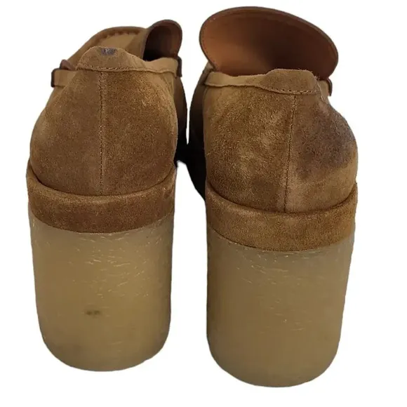 MARC FISHER LINA SUEDE HEELED LOAFERS MEDIUM BROWN