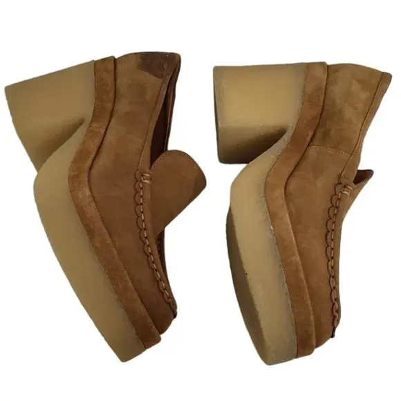MARC FISHER LINA SUEDE HEELED LOAFERS MEDIUM BROWN