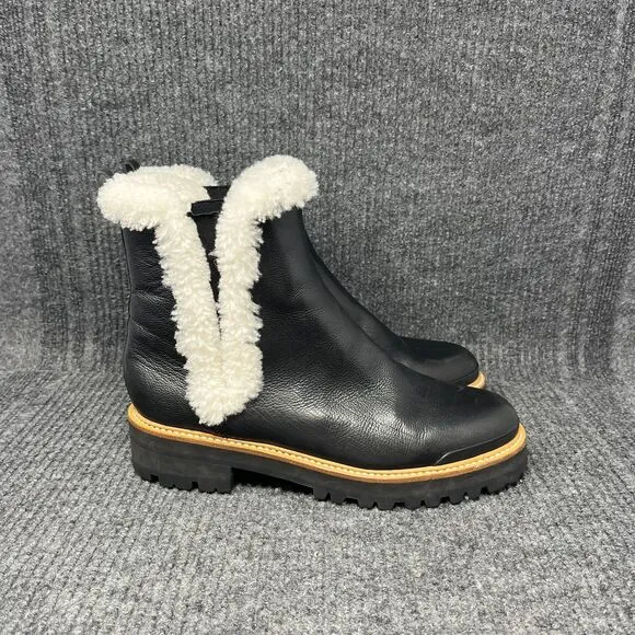 Marc Fisher LTD Iggie Shearling Lined Ankle Boots Pull On Black Leather Sz 10 M