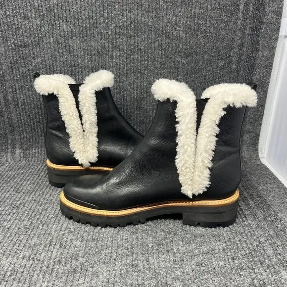 Marc Fisher LTD Iggie Shearling Lined Ankle Boots Pull On Black Leather Sz 10 M