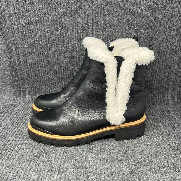 Marc Fisher LTD Iggie Shearling Lined Ankle Boots Pull On Black Leather Sz 10 M