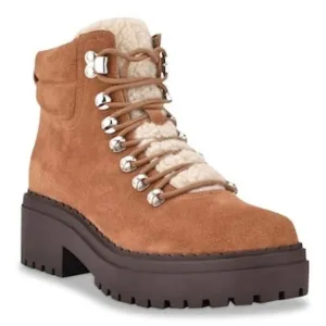 MARC FISHER LTD NAIRY FAUX FUR TRIM HIKING BOOTS IN BROWN NWOT WOMEN'S SIZE 11