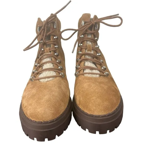 MARC FISHER LTD NAIRY FAUX FUR TRIM HIKING BOOTS IN BROWN NWOT WOMEN'S SIZE 11