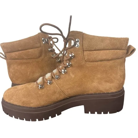 MARC FISHER LTD NAIRY FAUX FUR TRIM HIKING BOOTS IN BROWN NWOT WOMEN'S SIZE 11