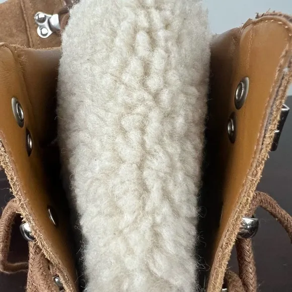 MARC FISHER LTD NAIRY FAUX FUR TRIM HIKING BOOTS IN BROWN NWOT WOMEN'S SIZE 11