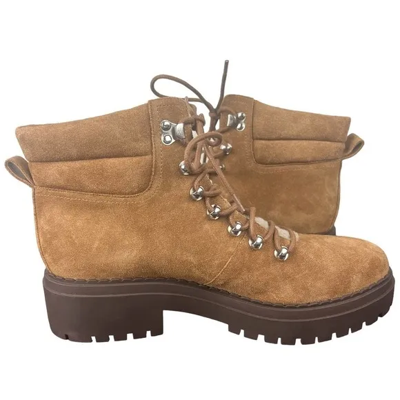 MARC FISHER LTD NAIRY FAUX FUR TRIM HIKING BOOTS IN BROWN NWOT WOMEN'S SIZE 11