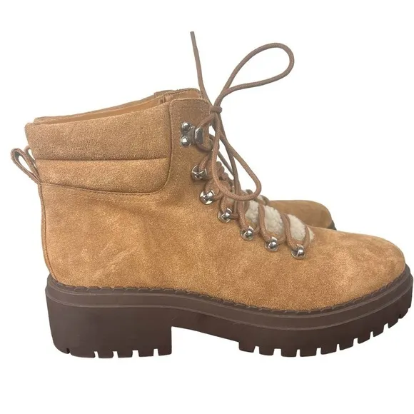 MARC FISHER LTD NAIRY FAUX FUR TRIM HIKING BOOTS IN BROWN NWOT WOMEN'S SIZE 11