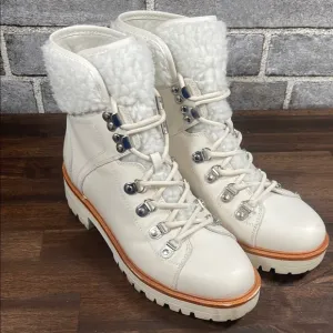 Marc Fisher Women's  Isalia Booties SZ 7.5 Chic White Lace-Up Boots