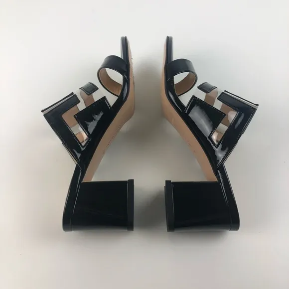 Marion Parke Bailey Geometric PVC Slide Sandal Block Heel 36 Black $596 in box