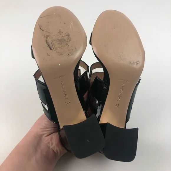 Marion Parke Bailey Geometric PVC Slide Sandal Block Heel 36 Black $596 in box