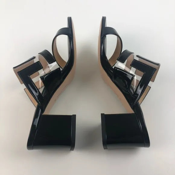 Marion Parke Bailey Geometric PVC Slide Sandal Block Heel 36 Black $596 in box