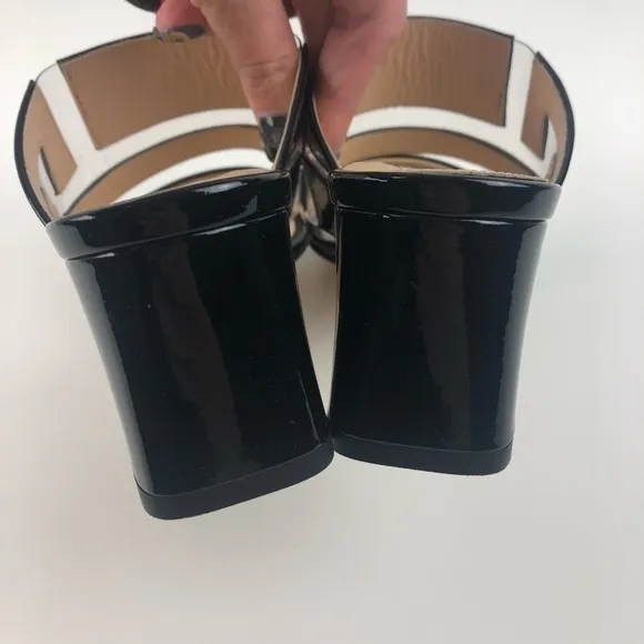 Marion Parke Bailey Geometric PVC Slide Sandal Block Heel 36 Black $596 in box