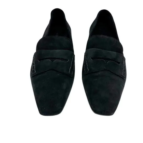 Marion Parke Black Suede Calder Penny Loafers Flats Square Toe Size 42 US 11