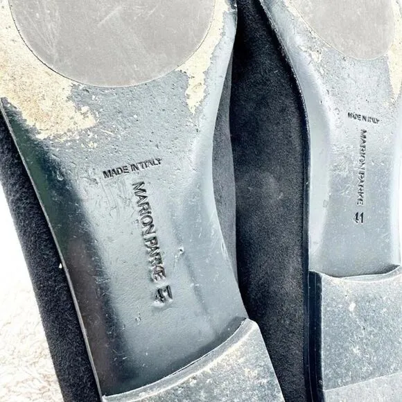 Marion Parke Black Suede Calder Penny Loafers Flats Square Toe Size 42 US 11