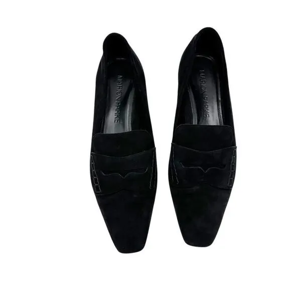 Marion Parke Black Suede Calder Penny Loafers Flats Square Toe Size 42 US 11