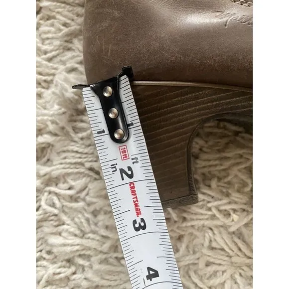 Martino Heeled Boots Taupe 8B Faux Shearling Leather Light Brown Lace Up