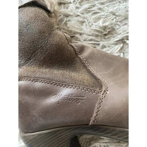 Martino Heeled Boots Taupe 8B Faux Shearling Leather Light Brown Lace Up