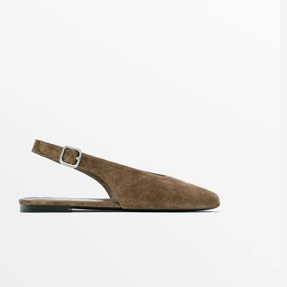 Massimo Dutti NWT split leather slingback ballet flats