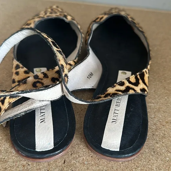 MATT BERNSON Calf Hair Slingback Flats Wrap Ankle Strap Sz 10 Tan and Black