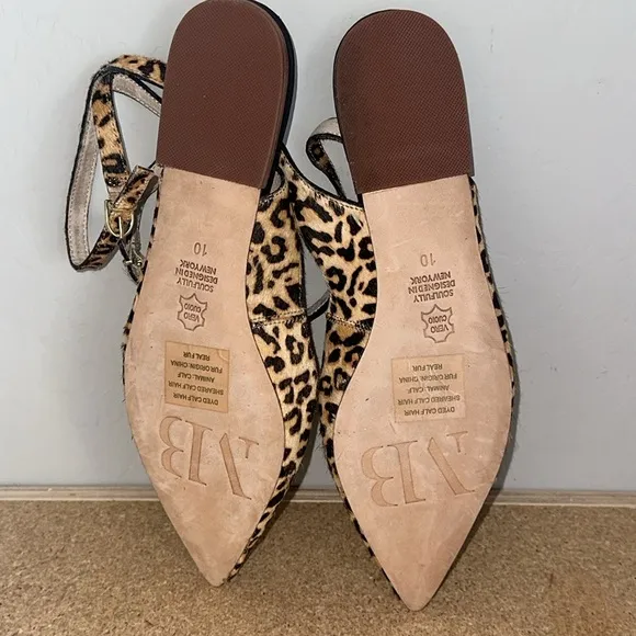 MATT BERNSON Calf Hair Slingback Flats Wrap Ankle Strap Sz 10 Tan and Black