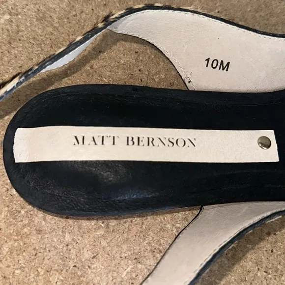 MATT BERNSON Calf Hair Slingback Flats Wrap Ankle Strap Sz 10 Tan and Black