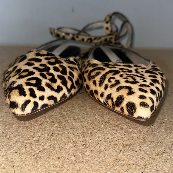 MATT BERNSON Calf Hair Slingback Flats Wrap Ankle Strap Sz 10 Tan and Black
