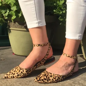 MATT BERNSON Calf Hair Slingback Flats Wrap Ankle Strap Sz 10 Tan and Black