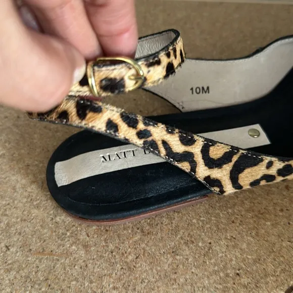 MATT BERNSON Calf Hair Slingback Flats Wrap Ankle Strap Sz 10 Tan and Black