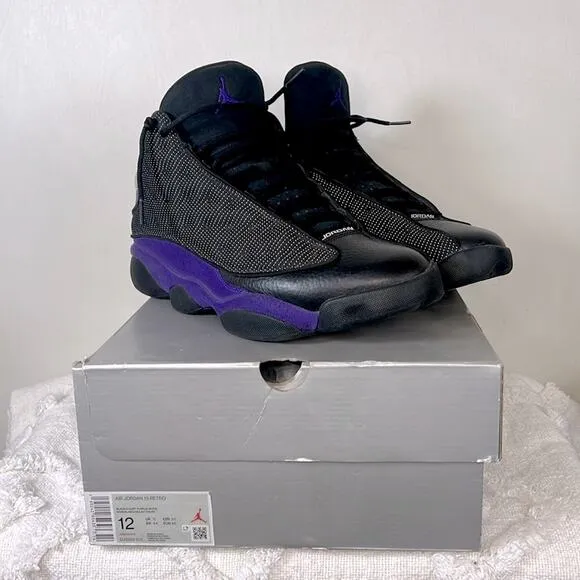 Men's Air Jordan 13 Retro Black and Purple Sneakers size 12