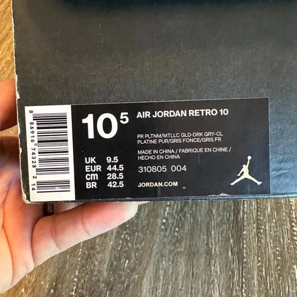 Men's Air Jordan Retro 10 London Sneakers Pure Platinum w/ Box, Size 10.5