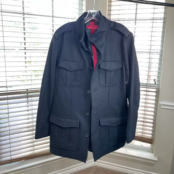 Men's Black Peacoat Wool Jacket Winter Coat Military Car Stussy Hoodie Overcoat