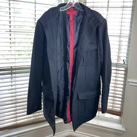 Men's Black Peacoat Wool Jacket Winter Coat Military Car Stussy Hoodie Overcoat
