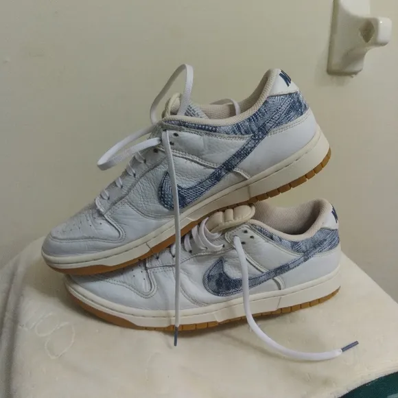 Mens Nike Dunk Low Americana Washed Denim White Blue FN6881-100 Sneakers Sz 10.5