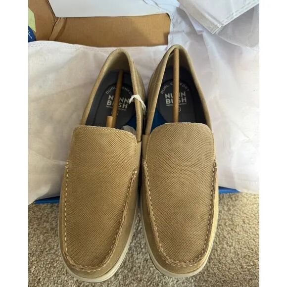 Men's / Unisex Nunn Bush Luca Suede Moc Toe Venetian Loafers Stone/Tan Size 9