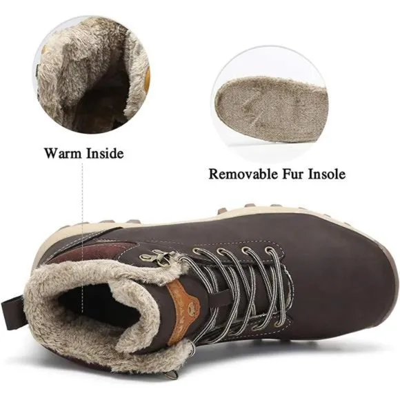 Men's Winter Snow Boots Warm Ankle Anti-Slip Water Resistant Hiking Walk…