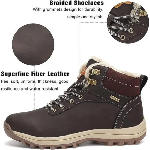 Men's Winter Snow Boots Warm Ankle Anti-Slip Water Resistant Hiking Walk…