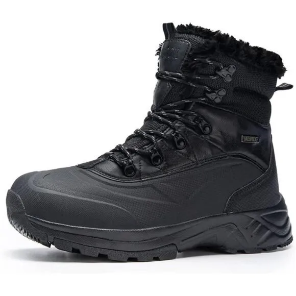 Men's Winter Snow Boots Waterproof Fur Lined Hiking Boots, Black