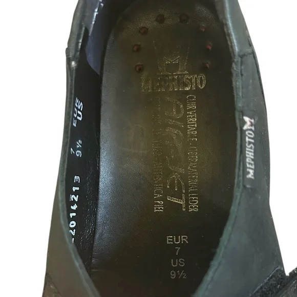 Mephisto Black Leather Loafers with Strappy Design Sz 9.5 in Very Good Condition