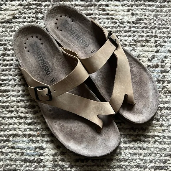 Mephisto Helen Sandals Beige Leather Sz 40 US 9.5 - 10 EUC