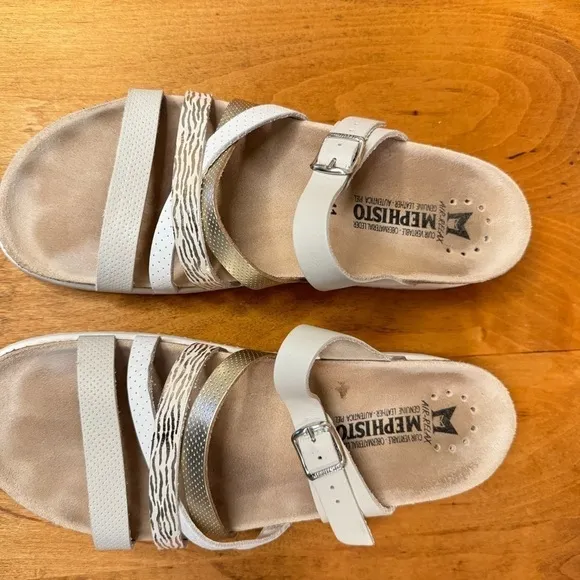 MEPHISTO Leather Sandals Huleda US Size 11 (EU 41) Gray Cork Footbed Shoe EUC