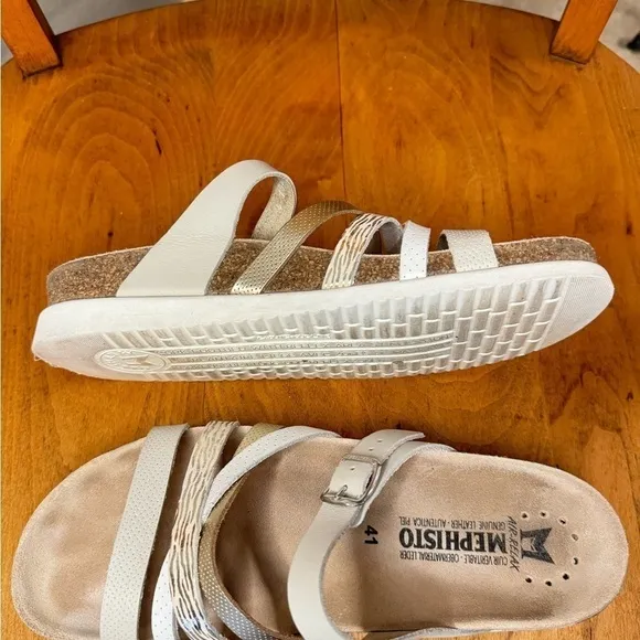 MEPHISTO Leather Sandals Huleda US Size 11 (EU 41) Gray Cork Footbed Shoe EUC