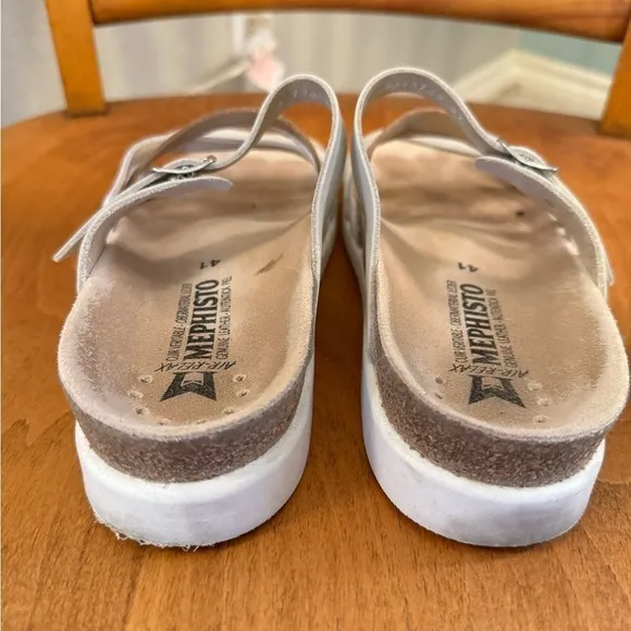 MEPHISTO Leather Sandals Huleda US Size 11 (EU 41) Gray Cork Footbed Shoe EUC