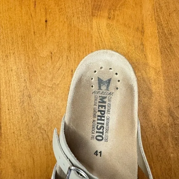 MEPHISTO Leather Sandals Huleda US Size 11 (EU 41) Gray Cork Footbed Shoe EUC