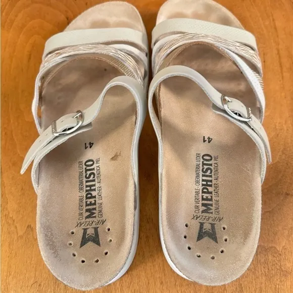 MEPHISTO Leather Sandals Huleda US Size 11 (EU 41) Gray Cork Footbed Shoe EUC