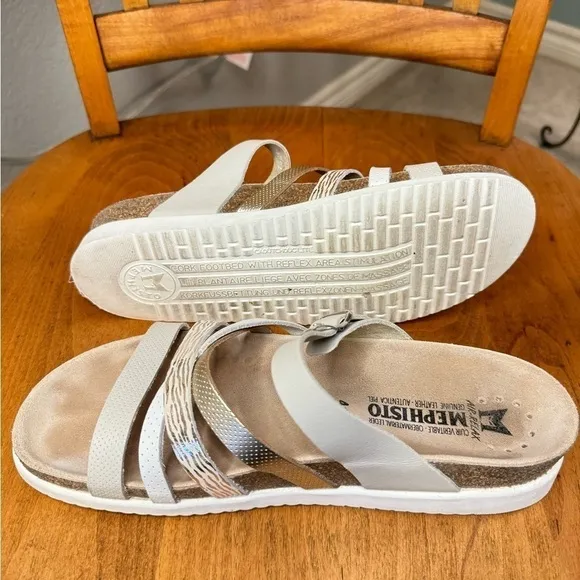 MEPHISTO Leather Sandals Huleda US Size 11 (EU 41) Gray Cork Footbed Shoe EUC