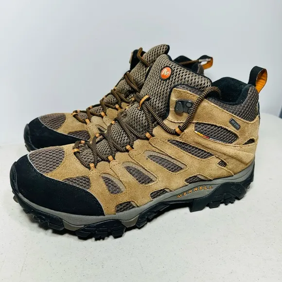 Merrell Earth Brown Hiking Boots Men’s size 12 Tan &amp; Black