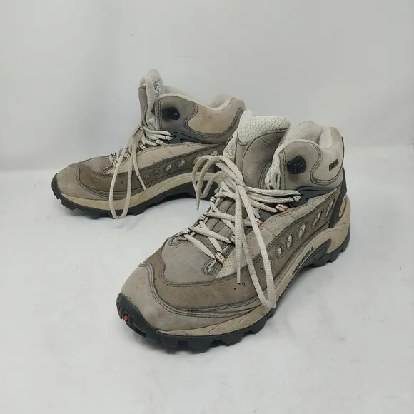 Merrell Grey Brown Pulse Mid Top Gore Tex Hiking Boots Gorpcore Outdoor Size 10