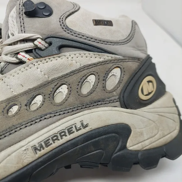 Merrell Grey Brown Pulse Mid Top Gore Tex Hiking Boots Gorpcore Outdoor Size 10