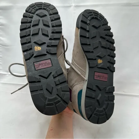 Merrell Mesa Gray &amp; Purple Leather Hiking Boots Size 9