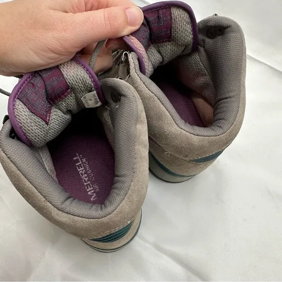 Merrell Mesa Gray &amp; Purple Leather Hiking Boots Size 9
